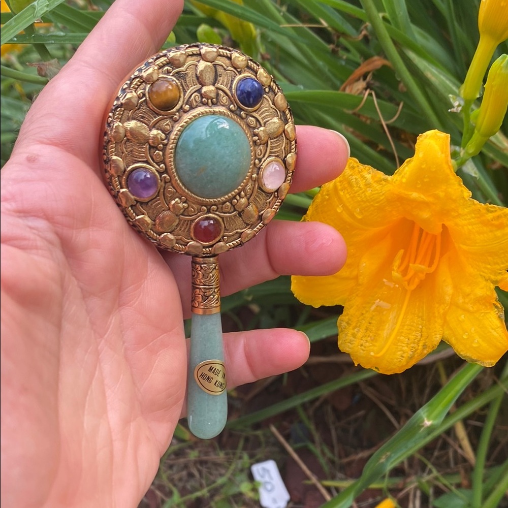 COPY - Antique Gemstone Jeweled Chinese Hand Mirror